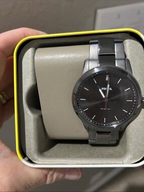 Fossil Men’s Stainless Steel Black Dial Watch new in box